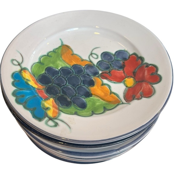 Vintage Himark Celina Set of 8 8” Plates Grapes Fruit Portugal Pottery - Picture 1 of 7